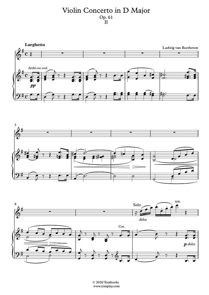 Free sheet music Opus 61, (Beethoven, Ludwig van) Violin Concerto in D