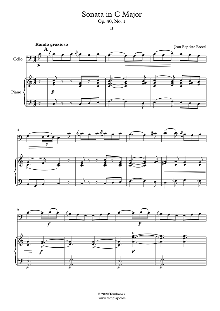 Cello Sheet Music Cello Sonata No 1 In C Major Opus 40 Ii Rondo Grazioso Breval