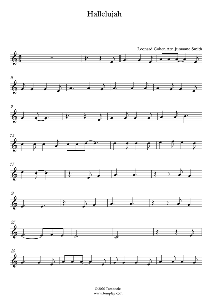 Hallelujah Trumpet Easy Intermediate Level Sheet Music I Cohen