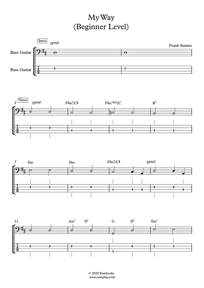 My Way (Beginner Level) (Frank Sinatra) - Bass Tabs