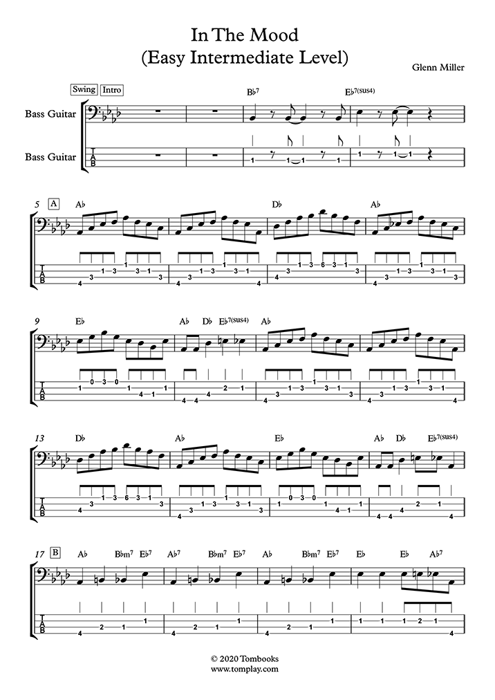 Download Digital Sheet Music of mood [easy] for Bass guitar