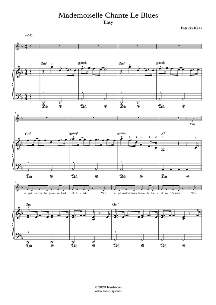 Partition Piano Mademoiselle Chante Le Blues Niveau Facile Piano Solo Kaas Patricia