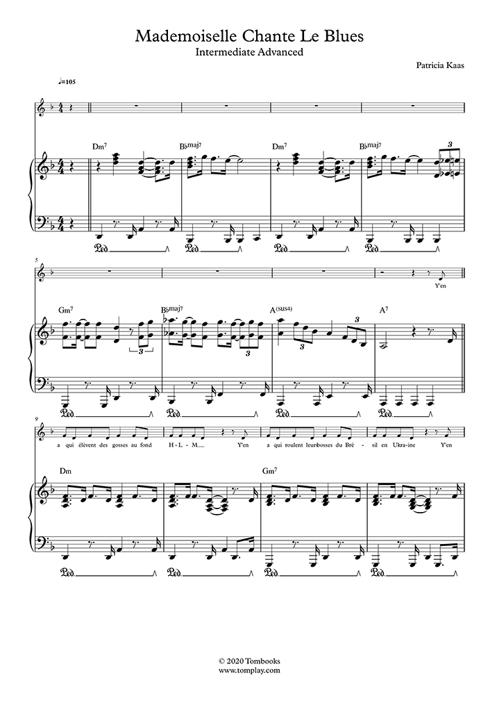 Mademoiselle Chante Le Blues Intermediate Advanced Level With Orchestra Patricia Kaas Piano Sheet Music