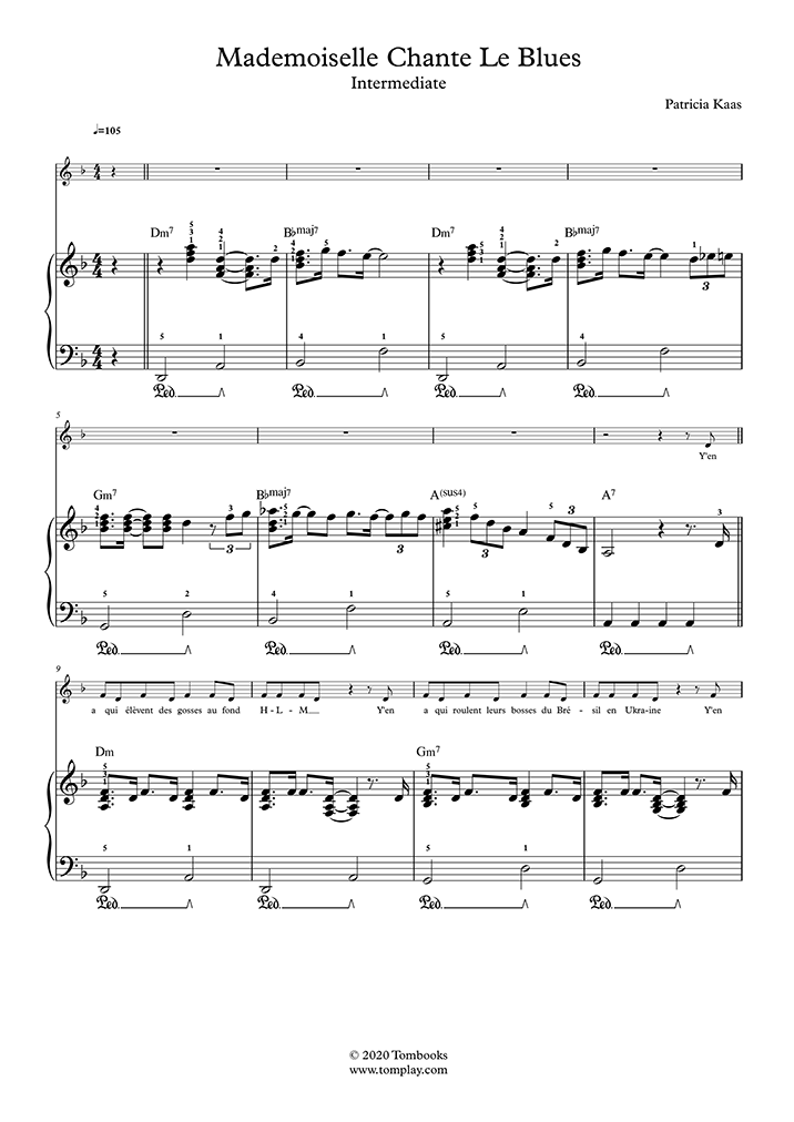 Partition Piano Mademoiselle Chante Le Blues Niveau Intermediaire Avec Orchestre Kaas Patricia