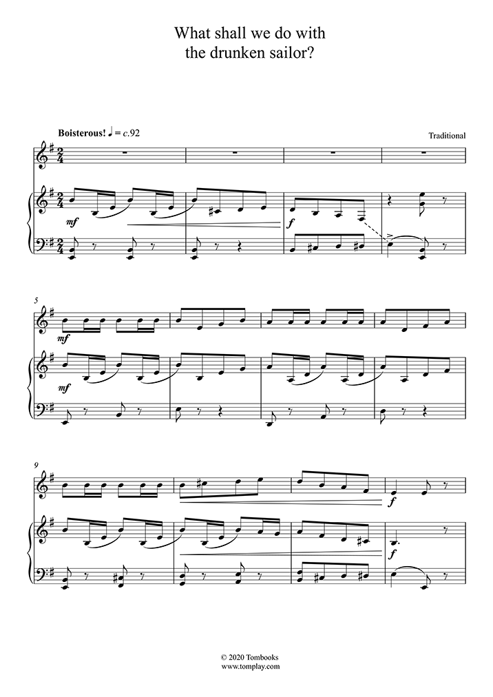 Violin Sheet Music The Drunken Sailor Traditional