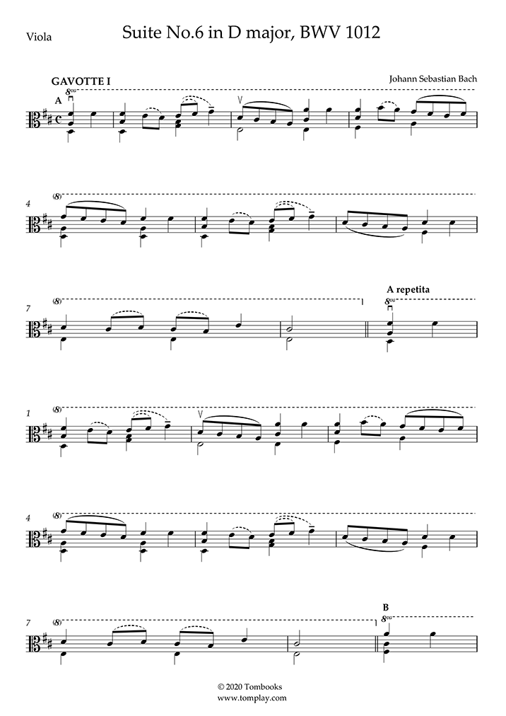 Suite n° 6 en ré majeur (transcrite pour alto), BWV 1012 - V. Gavotte I ...