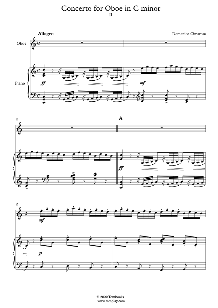 Oboe Concerto in C minor II. Allegro (Cimarosa) Oboe Sheet Music