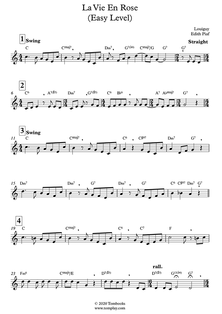 Trumpet Sheet Music La Vie En Rose Easy Level Edith Piaf