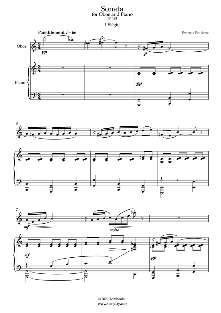 Sonate Pour Hautbois Et Piano - Partition Édition 2004