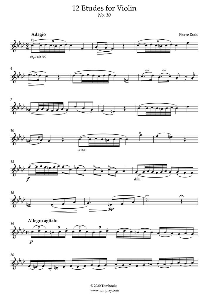 12 Etudes for Violin Solo No. 10 (Rode) Violin Sheet Music