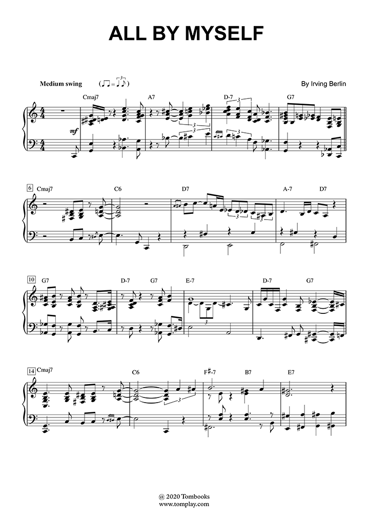All By Myself (niveau avancé, piano solo) (Berlin) Partition Piano