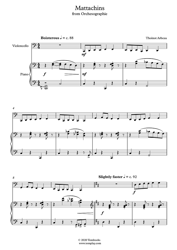 Orchésographie - Mattachins (Arbeau) - Cello Sheet Music