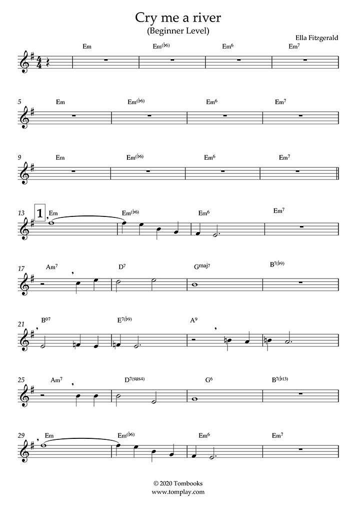 Saxophone Sheet Music Cry Me A River Beginner Level Alto Sax Fitzgerald