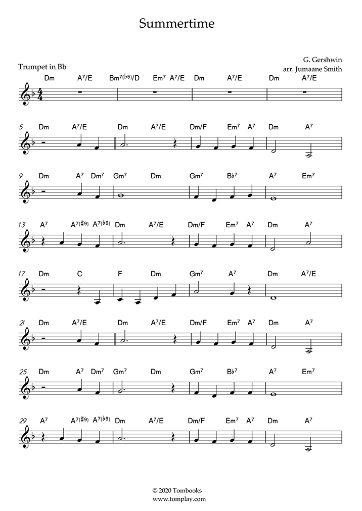 summertime-beginner-level-gershwin-trumpet-sheet-music