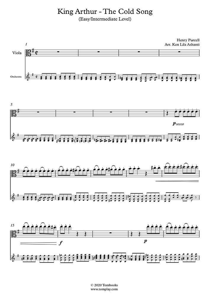 Partition Alto King Arthur The Cold Song (niveau facile/intermédiaire