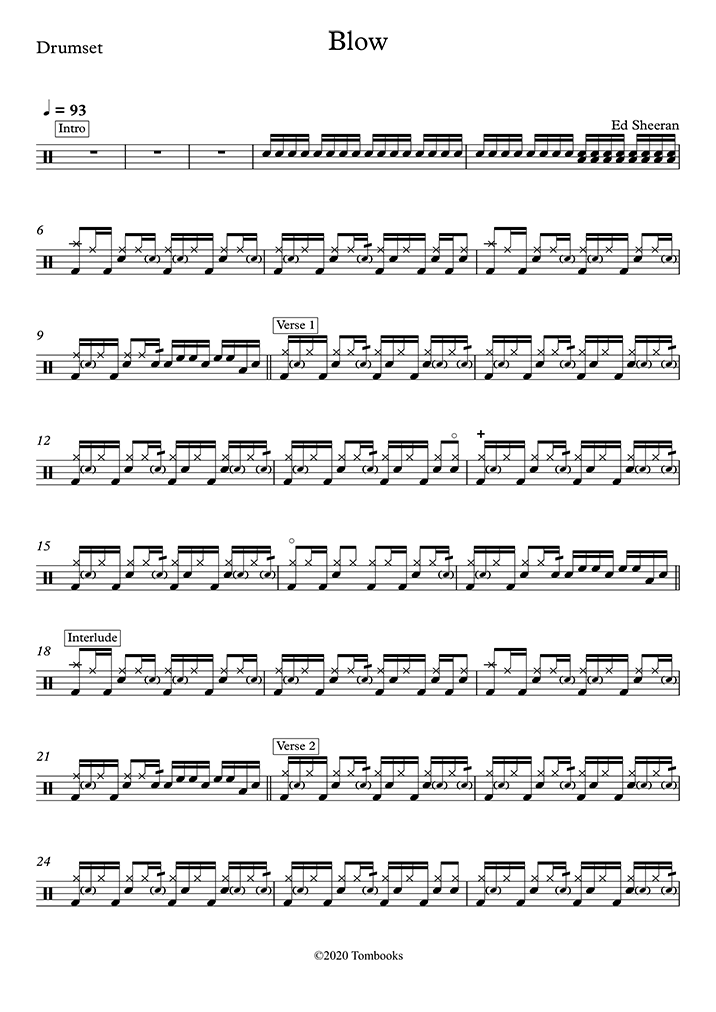 Blow Original Version (Upper Advanced Level) (에드 시런) 드럼 악보