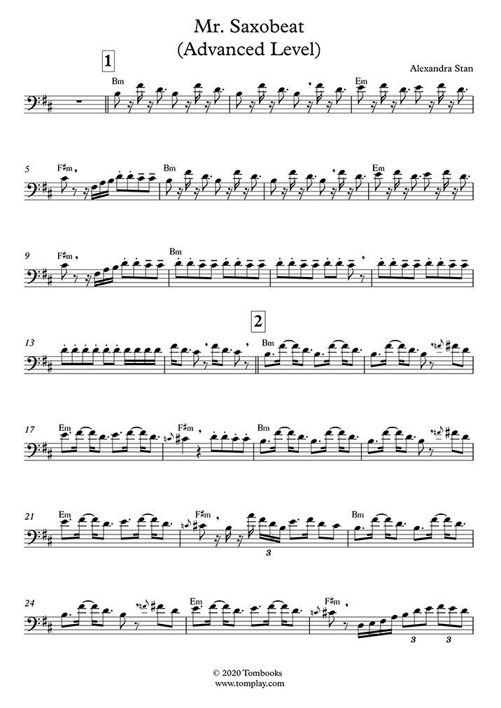 Trombone Sheet Music Mr Saxobeat Advanced Level - mr saxo beat roblox id