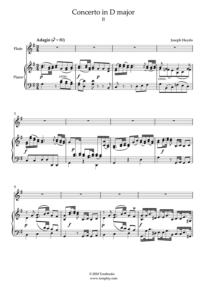 Flute Concerto in D Major, Hob.VIIfD1 II. Adagio (Haydn) Flute Sheet Music