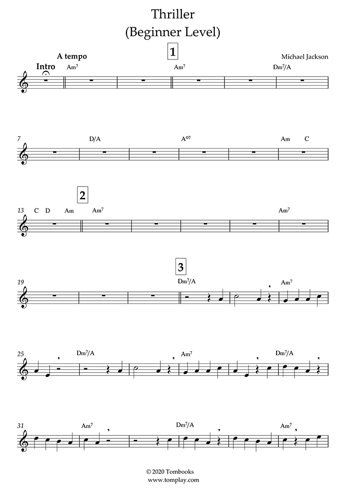 Saxophone Sheet Music Thriller Beginner Level Alto Sax Michael Jackson