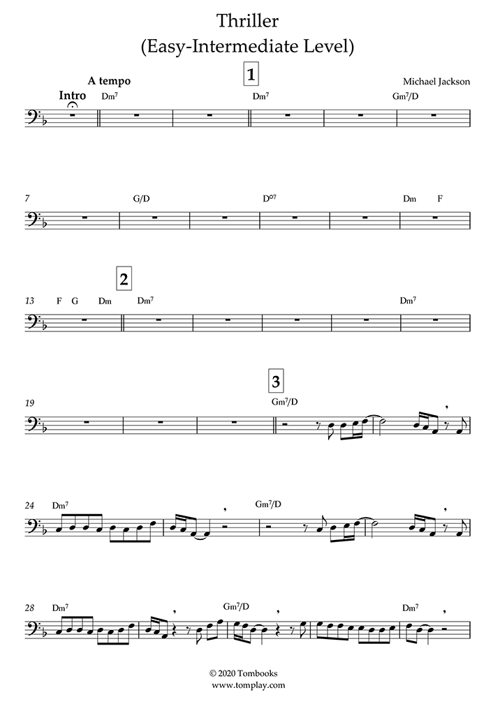 Trombone Sheet Music Thriller (Easy/Intermediate Level) (Michael Jackson)