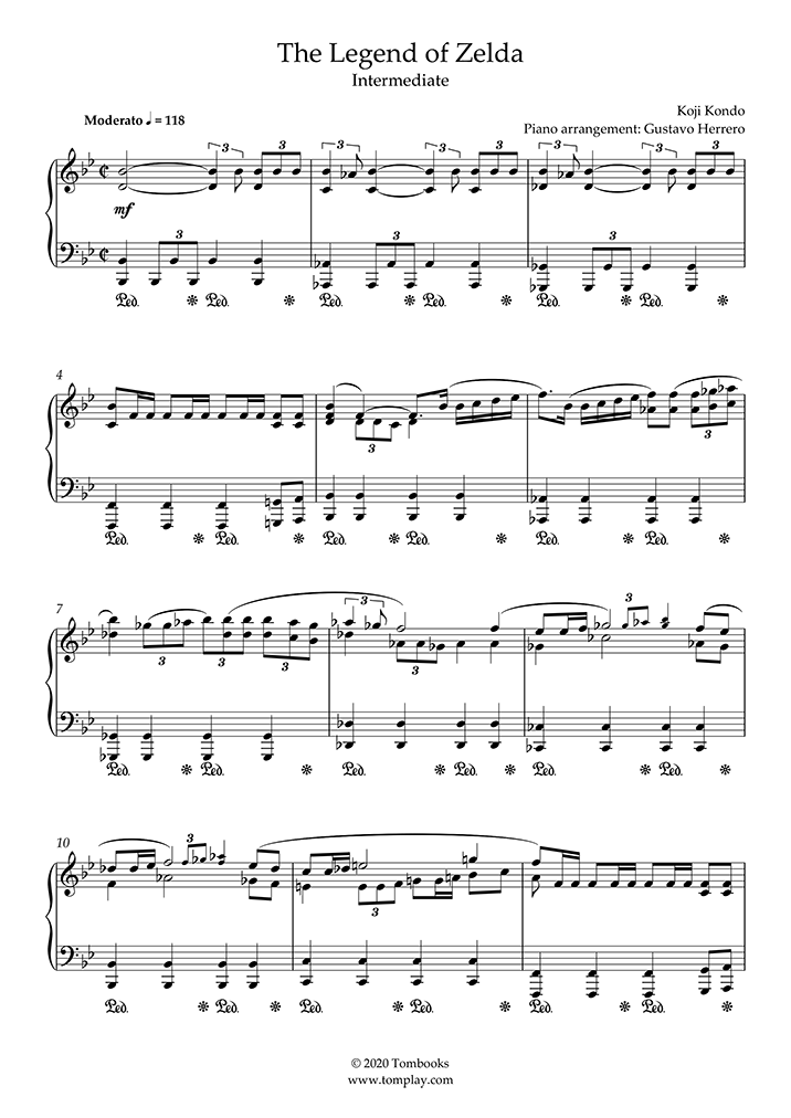 Piano Sheet Music The Legend Of Zelda Main Theme Intermediate Level Solo Piano Kondo Koji