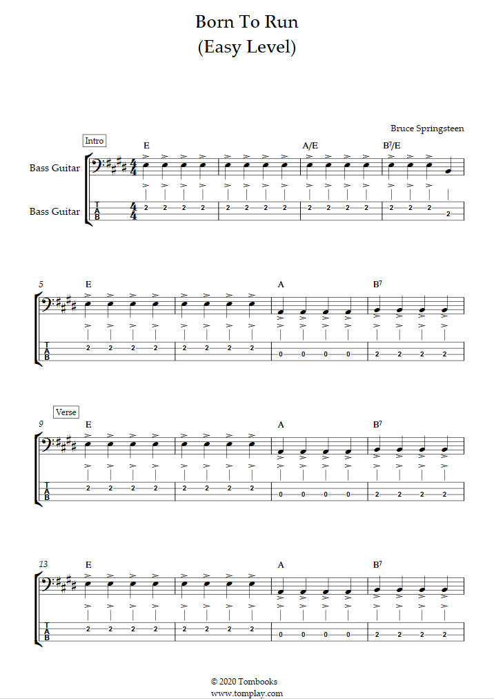 Born To Run (Easy Level) (Bruce Springsteen) Bass Tabs Born To Run (Easy Level) (Bruce Springsteen) Bass Tabs