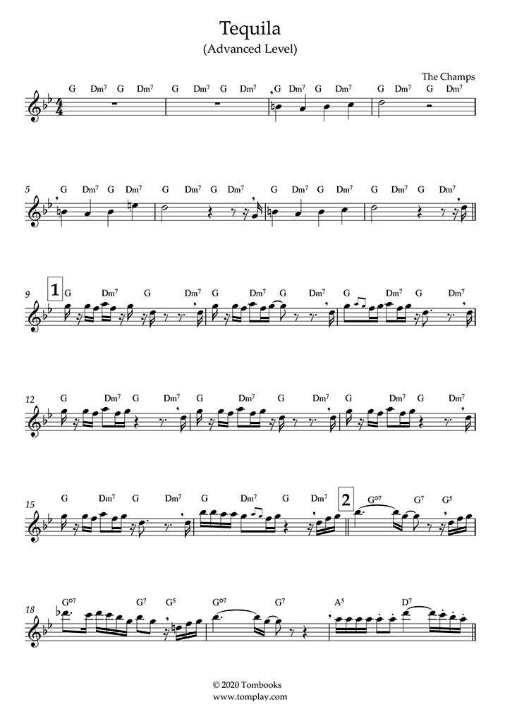 Tequila (Fortgeschrittene Stufe) (The Champs) Noten für