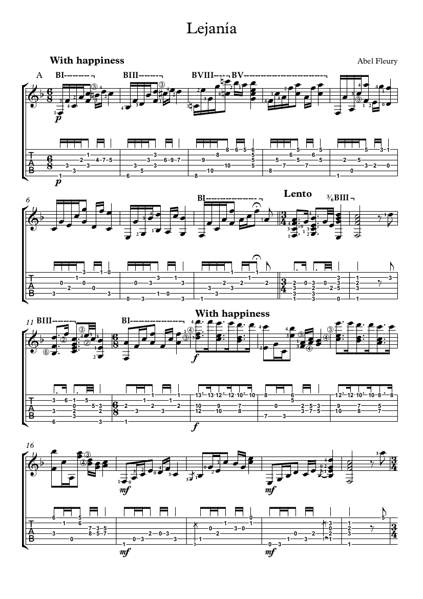 Free sheet music : Fleury, Abel - fleury lejania (Guitar solo (standard ...