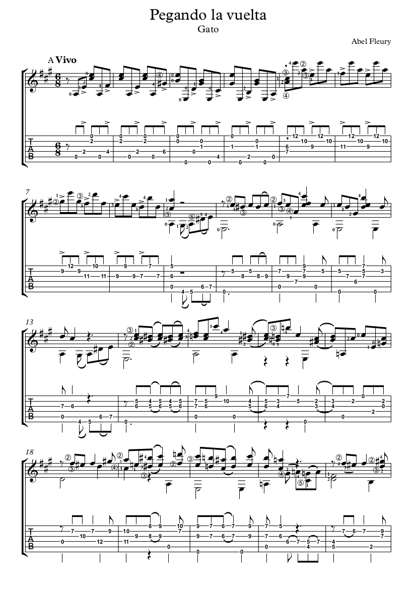 Guitar Tabs and sheet music Pegando la vuelta (Fleury Abel)