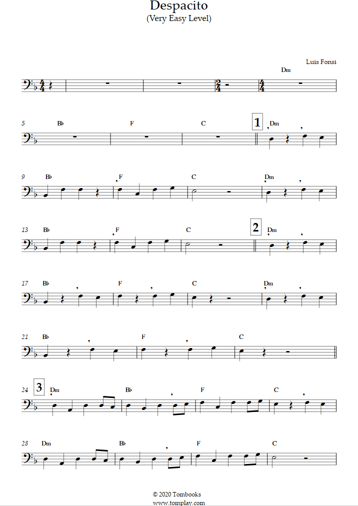 Despacito (Very Easy Level) (Luis Fonsi) Trombone Sheet Music