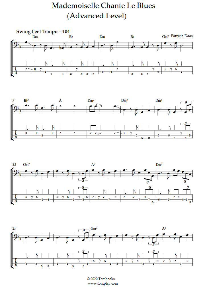 Tablatures Et Partition Basse Mademoiselle Chante Le Blues Niveau Difficile Kaas Patricia