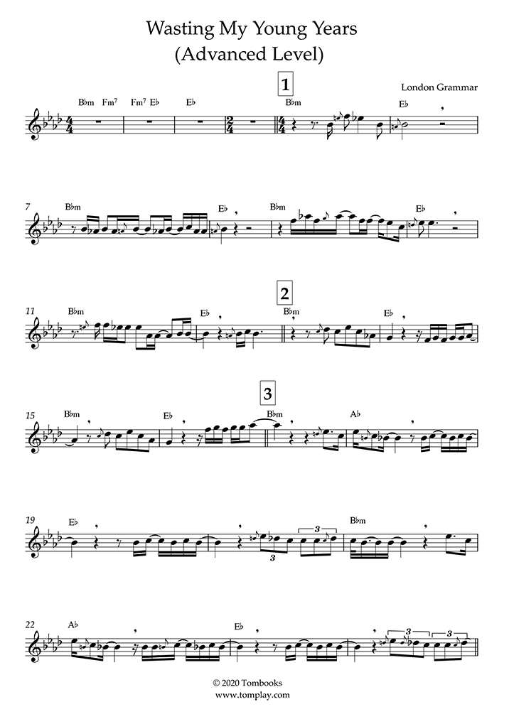 Wasting My Young Years (Nivel Avanzado) (London Grammar) Partitura Flauta travesera