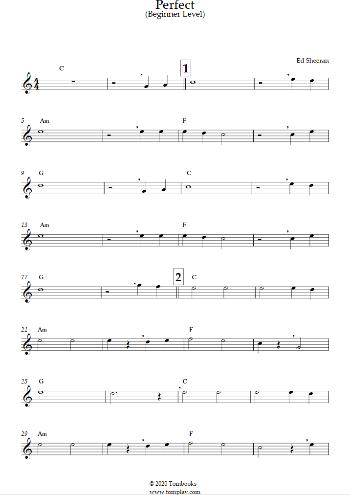 Perfect (Beginner Level, Tenor Sax) (Ed Sheeran) Saxophone Sheet Music