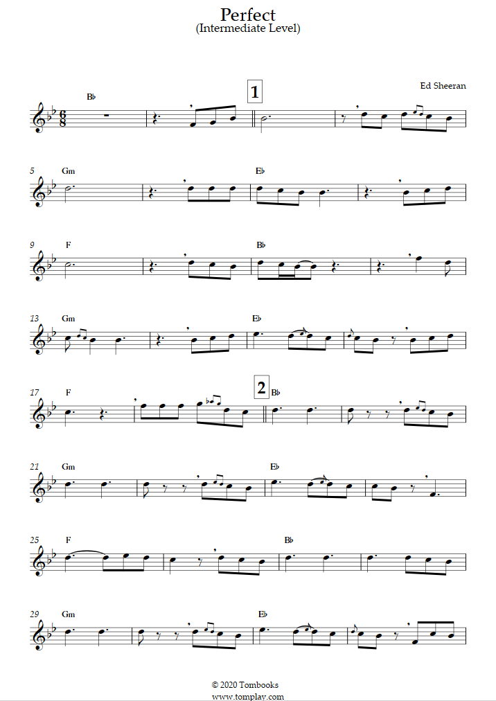 Clarinet Sheet Music Perfect (Intermediate Level) (Ed Sheeran)