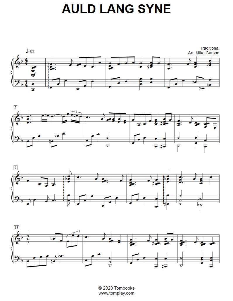 Auld Lang Syne (Advanced Level) (Traditional) - Piano Sheet Music
