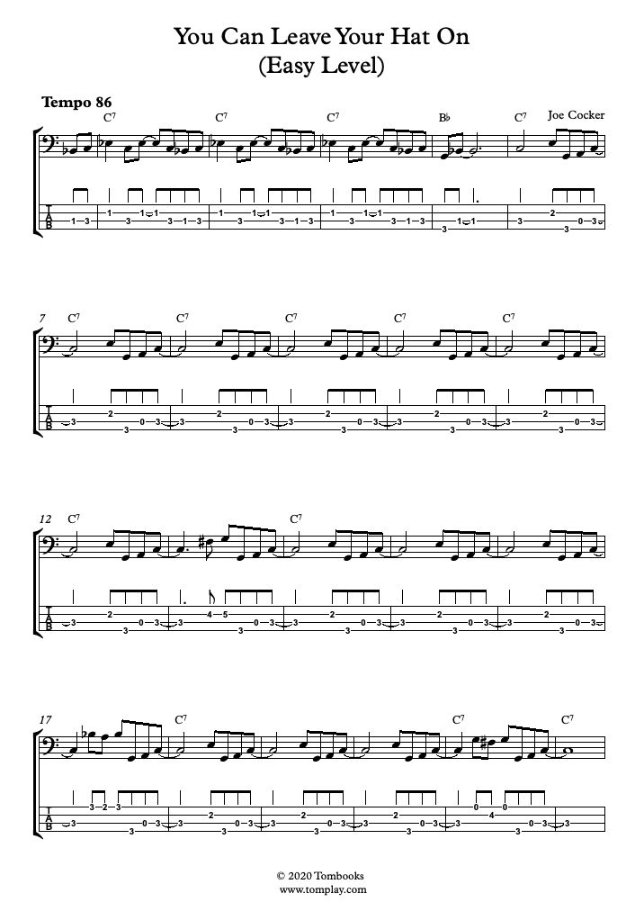 You Can Leave Your Hat On Easy Level Joe Cocker Bass Tabs