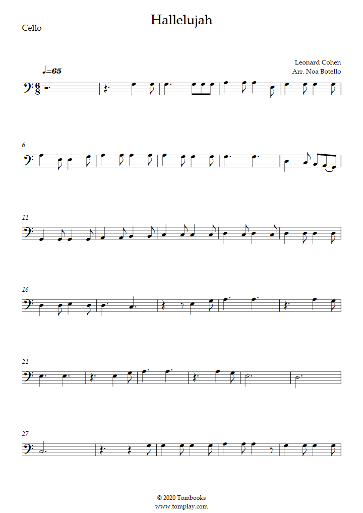 Hallelujah (niveau débutant, sax alto) (Leonard Cohen) - Partition Saxophone