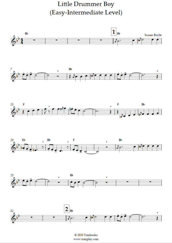 Trumpet Sheet Music Little Drummer Boy (Easy/Intermediate Level