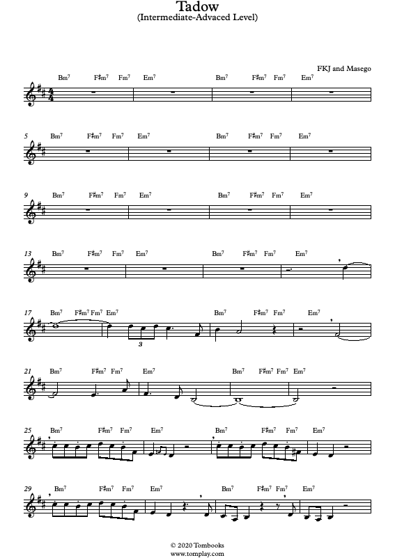 Tadow (Intermediate/Advanced Level) (FKJ & Masego) - Trumpet Sheet Music