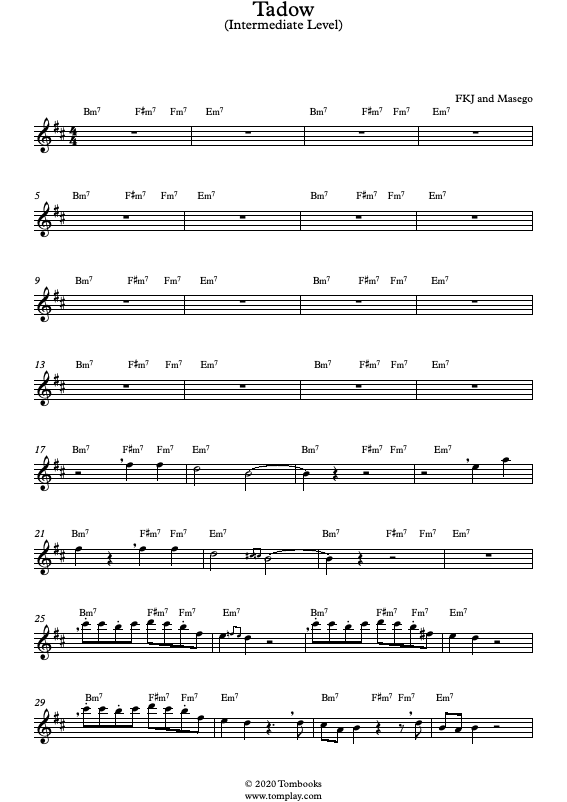 Tadow (Intermediate Level, Alto Sax) (FKJ & Masego) - Saxophone Sheet Music