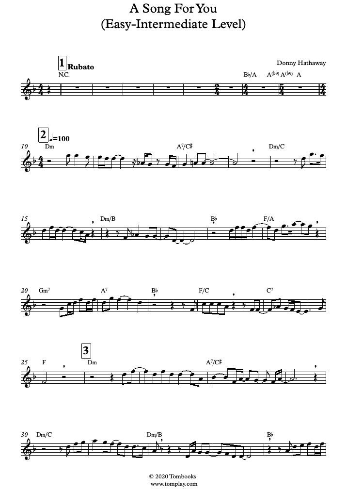 A Song For You (Easy/Intermediate Level) (Donny Hathaway) - Flute Sheet