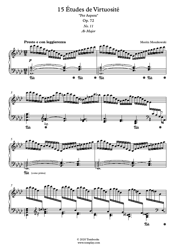 名人芸の練習曲 15の練習曲 Op 72 第11番 モシュコフスキ ピアノ 楽譜
