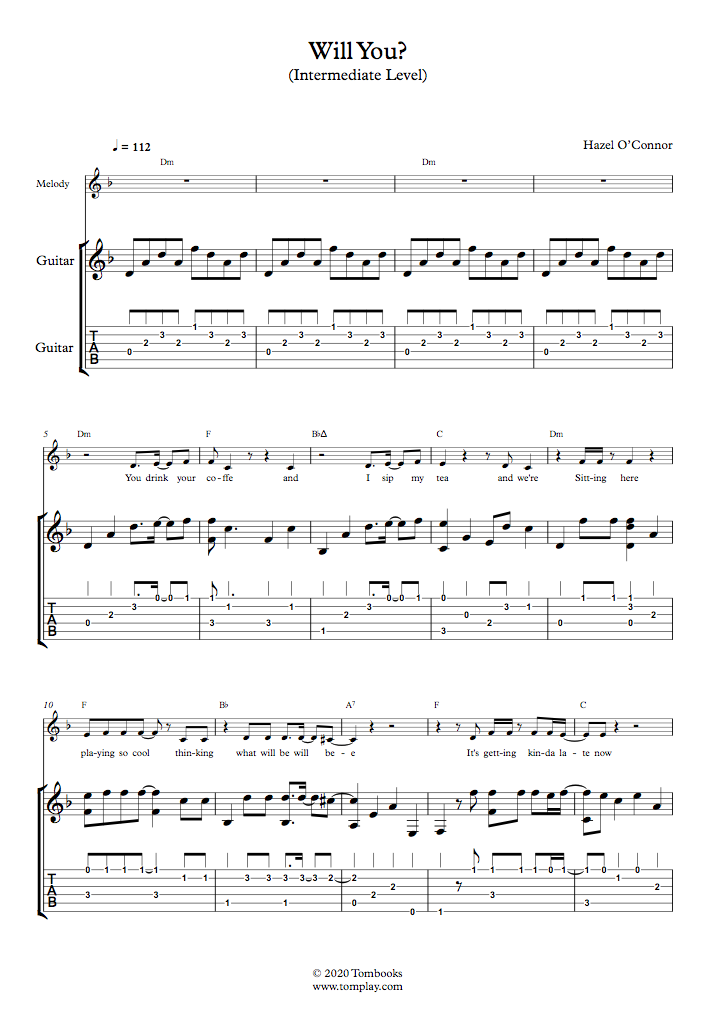 Guitar Sheet Music Will You? (Intermediate Level, Acoustic Guitar, with ...