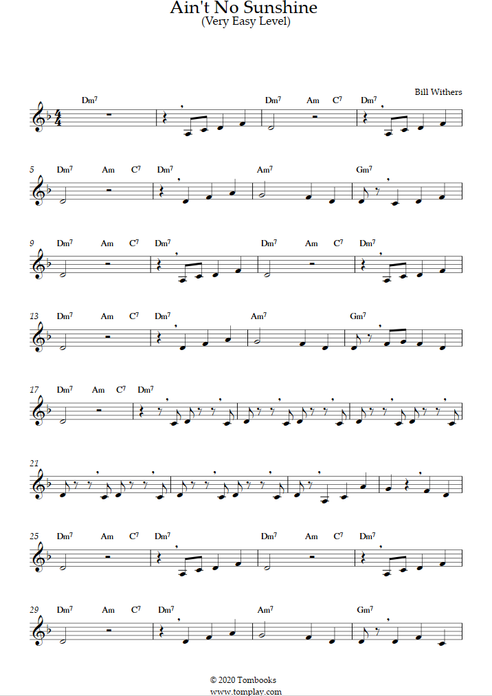 Ain't No Sunshine (Very Easy Level) (Bill Withers) Trumpet Sheet Music