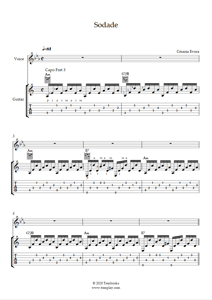 Singer Sheet Music Sodade Guitar Comp Voice And Orchestra Evora