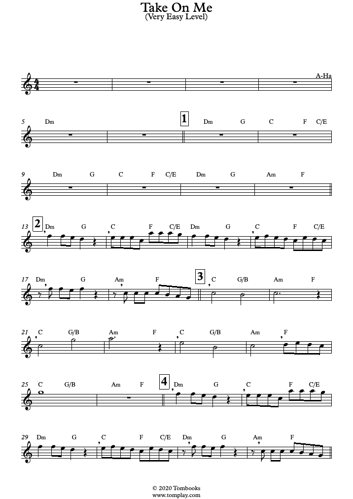A Ha Take On Me Bad Flute Take on Me (Very Easy Level) (A-Ha) - Flute Sheet Music