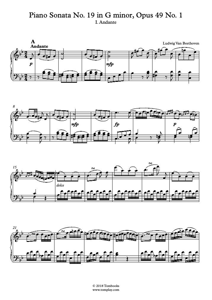 Free sheet music Opus 49.1, (Beethoven, Ludwig van) Piano Sonata No.19 ...