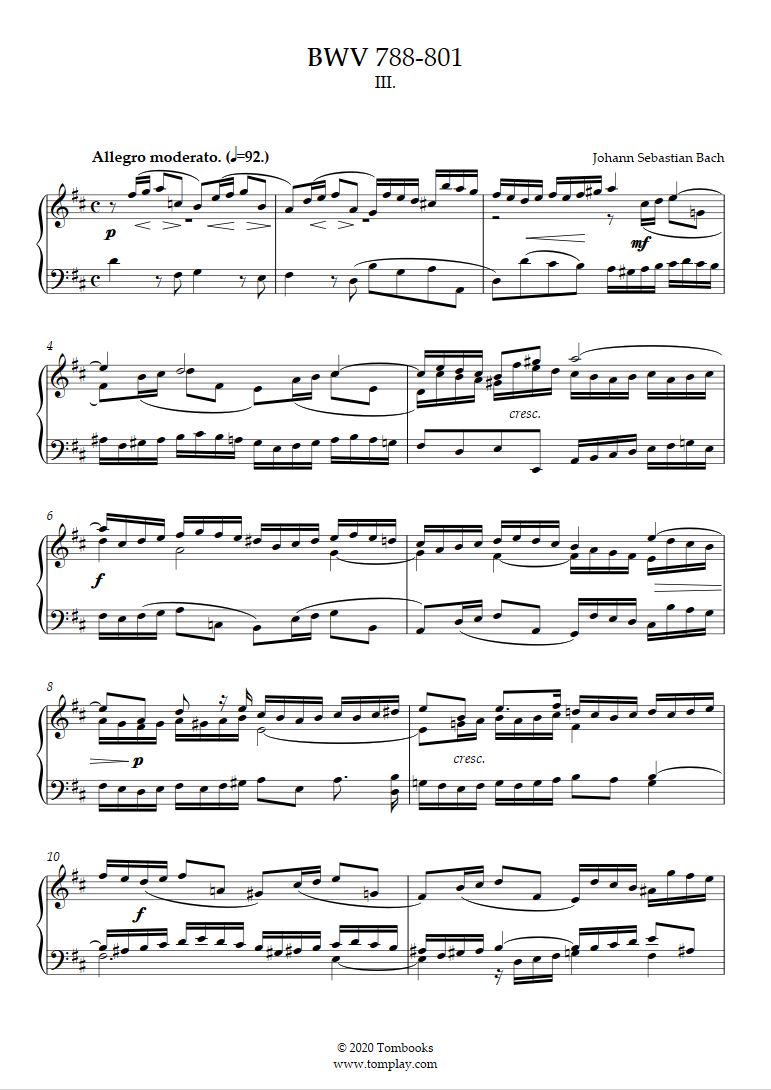 Free Sheet Music Bach Johann Sebastian Bwv Sinfonia Piano