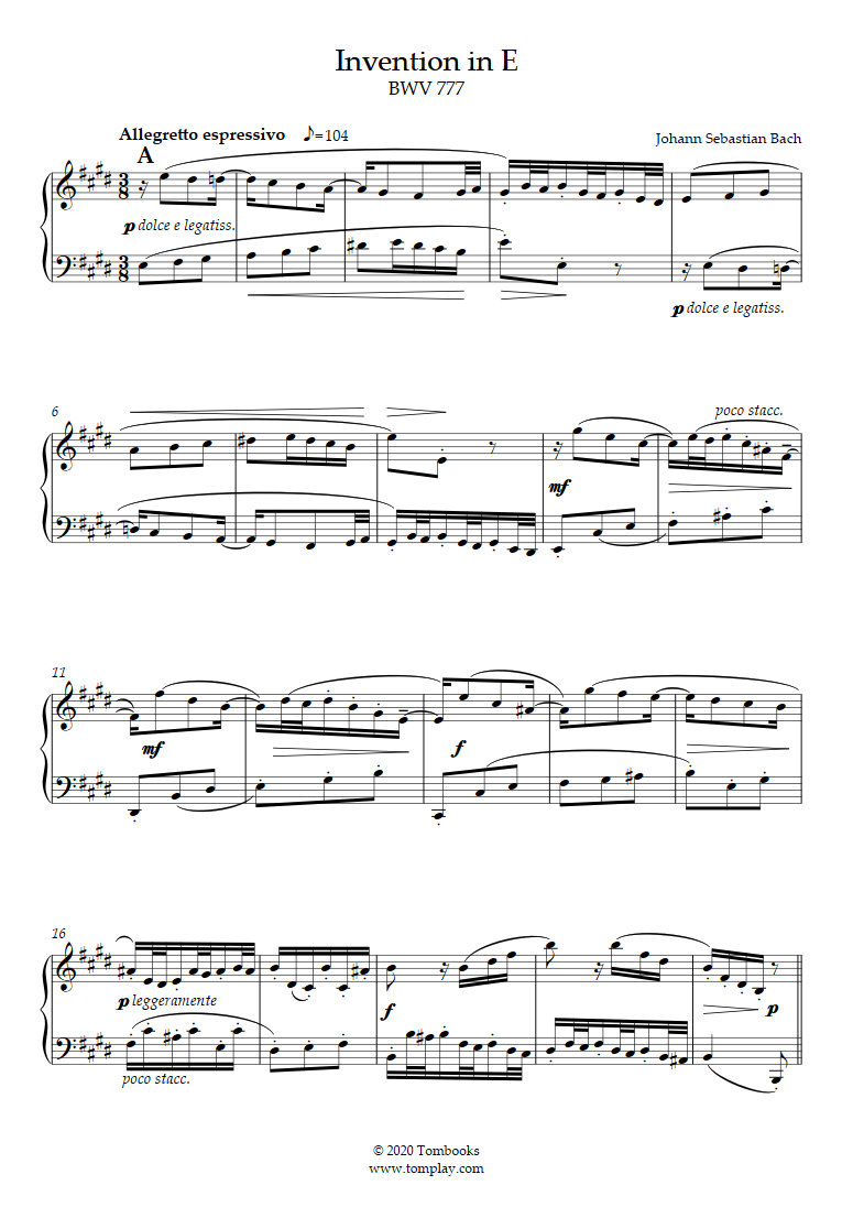 Free sheet music : Bach, Johann Sebastian - BWV 777 - Invention 6 ...