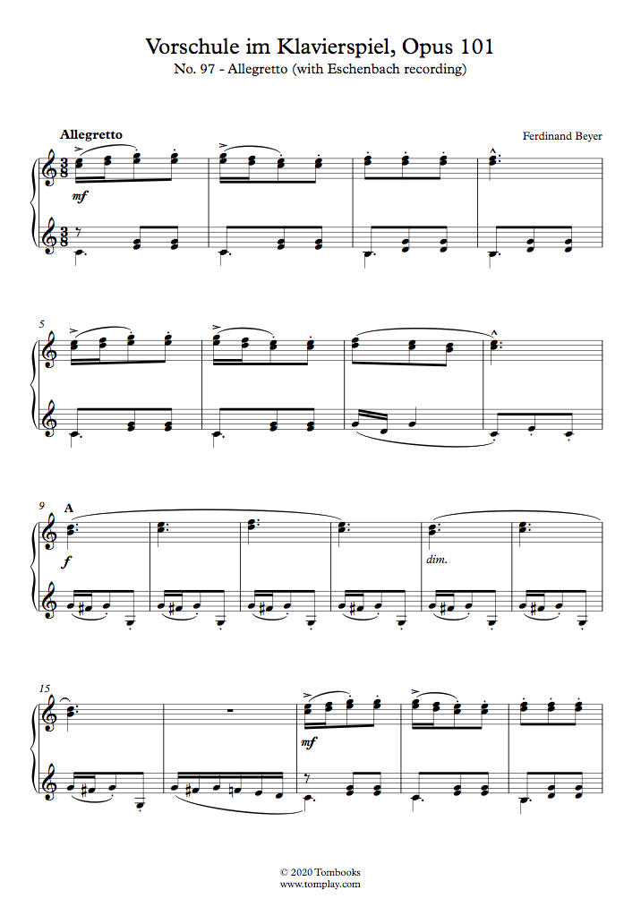ピアノ 楽譜 ピアノ教則本 Op 101 第97番 エッシェンバッハの演奏音源付き バイエル フェルディナント